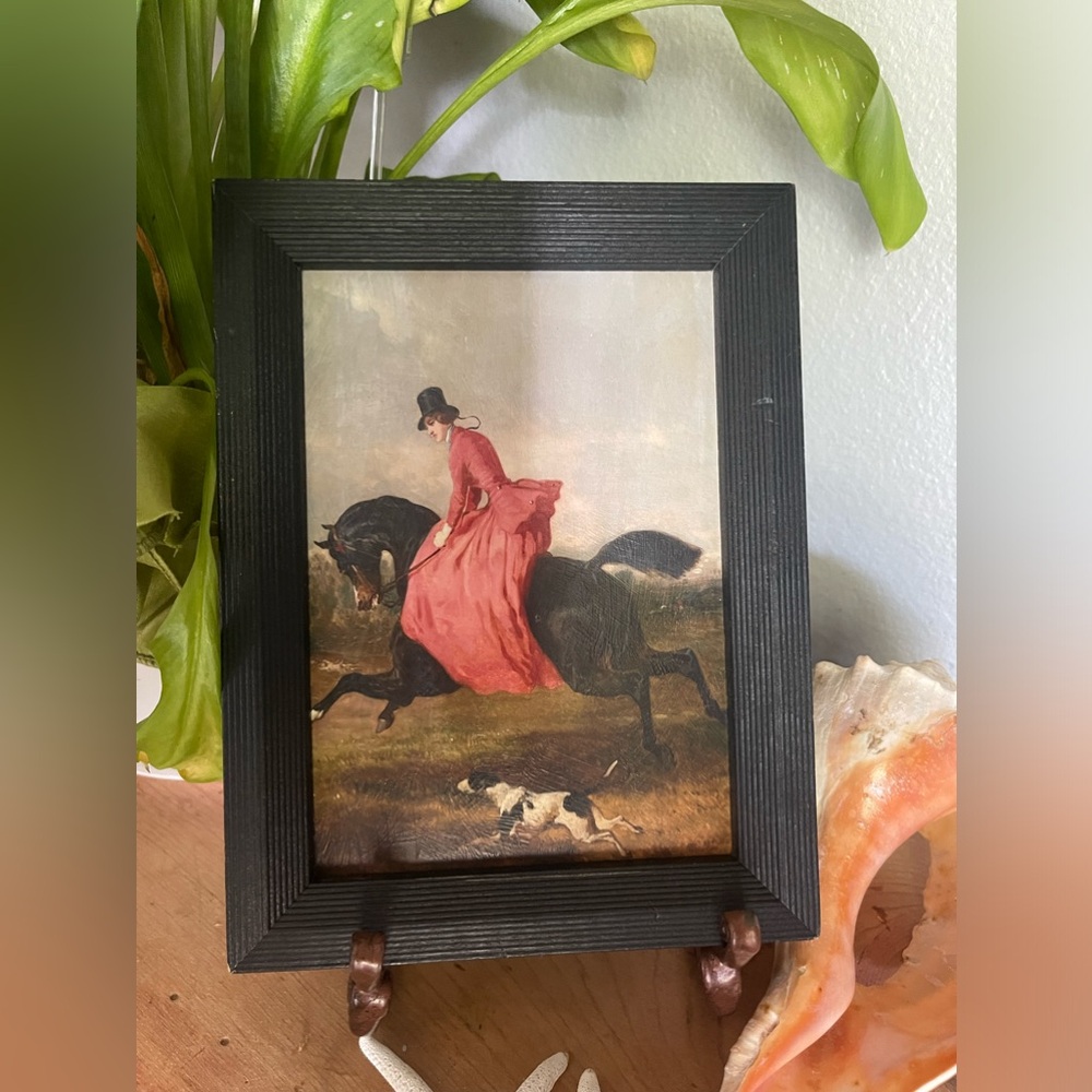 Black Wood Framed Victorian Styled Women on Horse textured Print